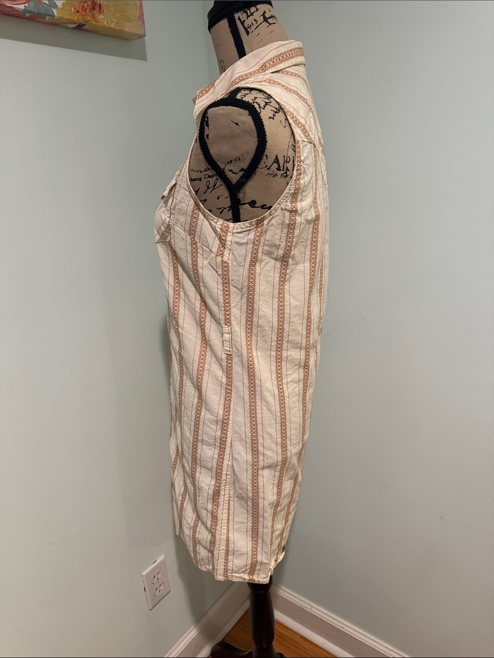 Wrangler snap Sleeveless Button-Front Stripe Tunic Dress in Cream and Tan sz XS - Picture 3 of 6